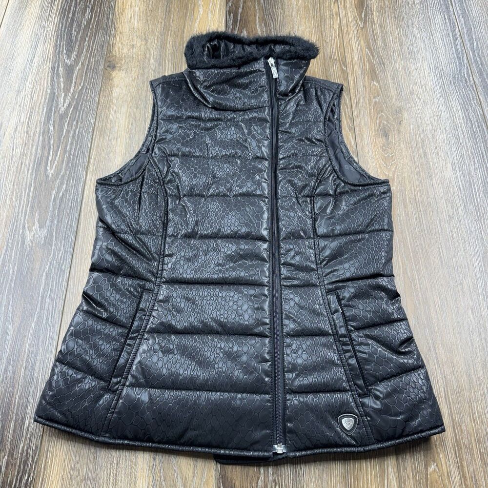 Ariat Puffer Vest Womens M Black Insulated Faux Fur Snakeskin Coat Jacket Zip Up